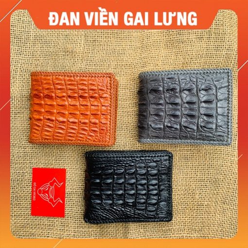 bóp da cá sấu gai lưng đan viền 1 mặt nam