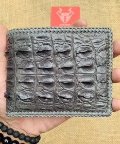 bóp da cá sấu gai lưng đan viền 1 mặt nam màu xám