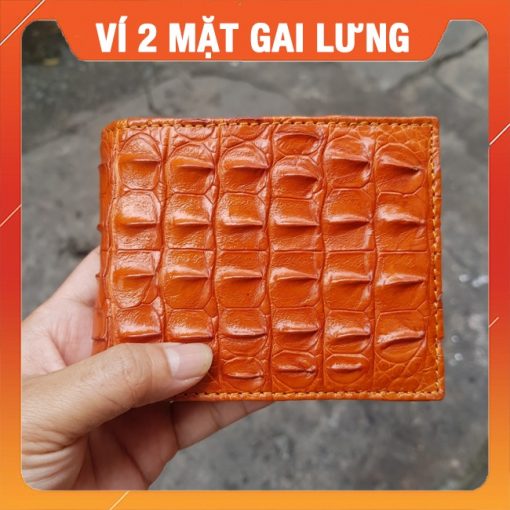 Ví Da Cá Sấu Gai Lưng 2 mặt màu nâu đỏ