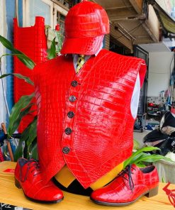 Vest da cá sấu thủ công cao cấp với da bụng bỏ gai