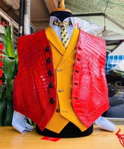 Vest da cá sấu phối áo vest vàng sang trọng