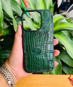 Ốp lưng iPhone 14 Pro da cá sấu xanh lá có ngăn thẻ