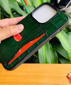 Ốp handmade iPhone 14 Pro da thật màu xanh VR360