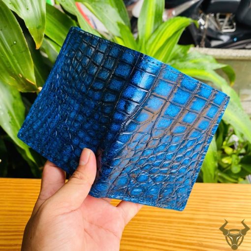 VJA8 – Ví Nam Da Cá Sấu 2 Mặt Màu Patina Độc Lạ, Cao Cấp