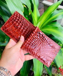 Ví kẹp tiền nam da cá sấu màu nâu đỏ gai tay VOA5