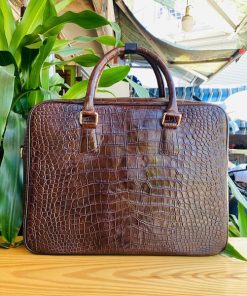 Cặp da cá sấu nam thủ công bền đẹp màu nâu CSA8