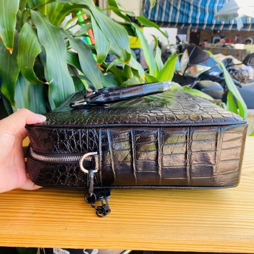 Cặp xách da cá sấu vân độc bản màu đen cao cấp CSA8