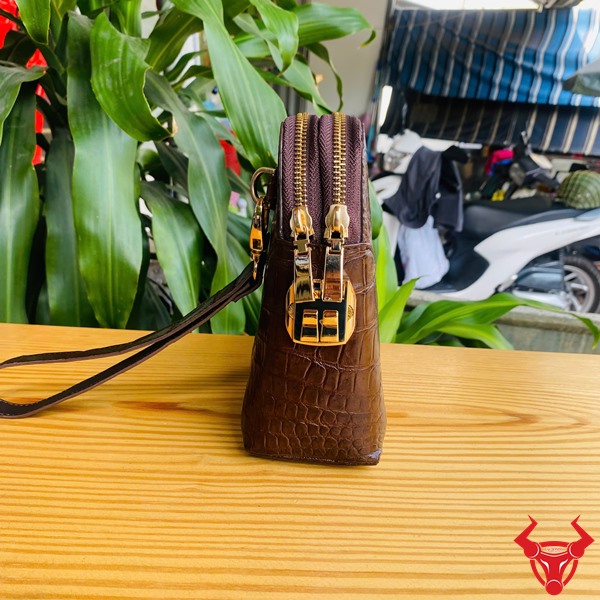 Ví Da Cá Sấu Thật CIAA8 – Phụ Kiện Quý Ông Thành Đạt Clutch da cá sấu thật 100% cho nam giới, màu nâu đất
