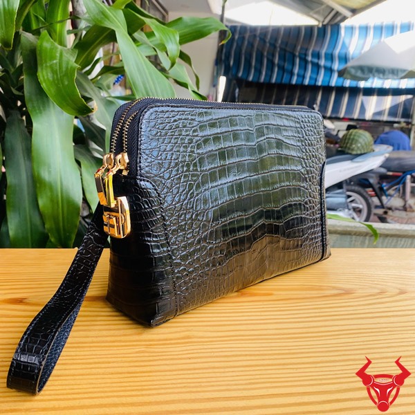 Clutch Da Cá Sấu Màu Đen Chính Hãng CIAA8 Ví cầm tay nam cao cấp da cá sấu đen chính hãng CIAA8