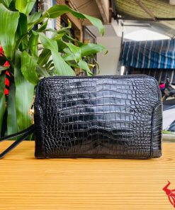 Clutch cầm tay nam da bụng cá sấu màu đen CIAA8