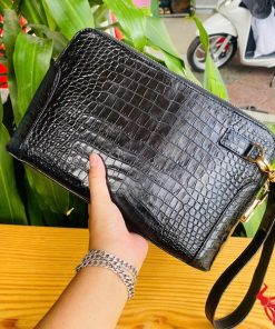 Clutch cầm tay nam cao cấp da cá sấu đen CIAA8