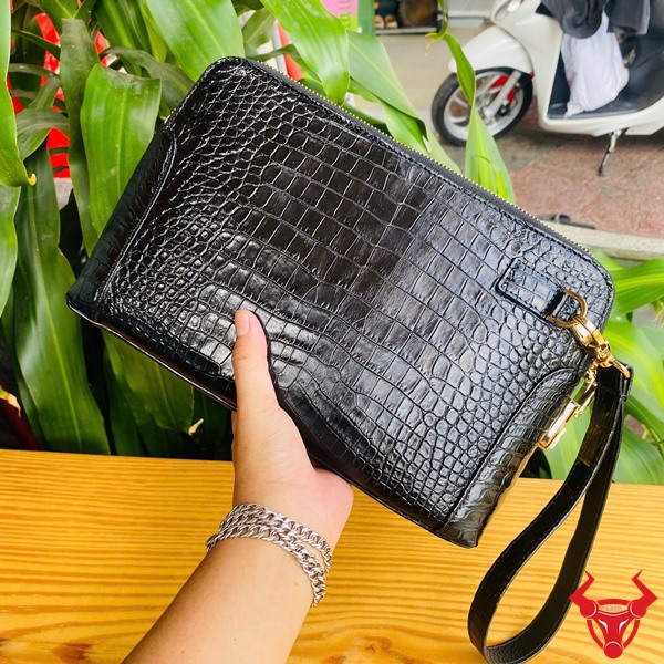 Ví Cầm Tay Nam Cao Cấp Da Cá Sấu Đen CIAA8 Clutch cầm tay nam cao cấp da cá sấu đen CIAA8