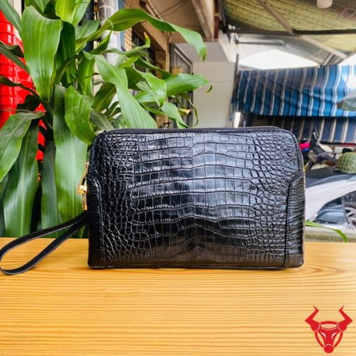 Clutch cầm tay nam da bụng cá sấu màu đen CIAA8