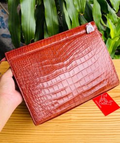 Clutch nam da cá sấu màu nâu đỏ 1 khuôn nguyên thụt – mã CKA8.