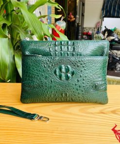 Clutch cầm tay da cá sấu gù màu xanh lá CBDA4 cho quý ông.