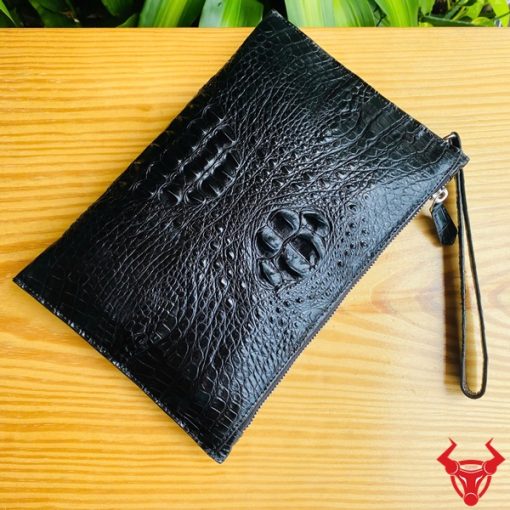 Túi clutch nam da cá sấu thật màu đen – mẫu CBCA4 cao cấp, phong cách.