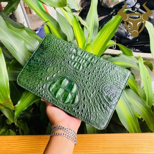 Clutch nam da cá sấu CAA4 xanh lá – gù lưng đôi đẳng cấp