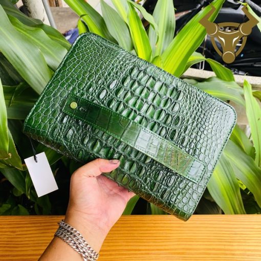 Ví clutch da cá sấu thật màu xanh lá cao cấp – CAA4