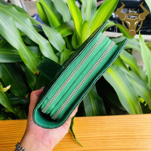 Clutch da cá sấu xanh lá nam – gù đôi – cá tính mạnh