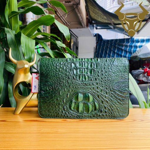 Clutch cầm tay da cá sấu màu xanh lá 2 khuôn CAA4