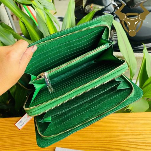 Ví cầm tay nam da cá sấu gù màu xanh lá – mẫu CAA4