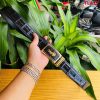 Thắt lưng da cá sấu liền FBA9B2 màu đen, khóa vàng cao cấp.
