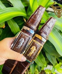 Thắt lưng da cá sấu dây liền nam tính, màu nâu trầm.