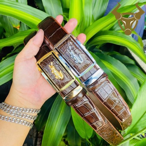 Thắt lưng da cá sấu TLA4B2 dây liền bản 3.5cm tinh tế.