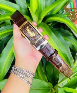 Dây lưng da cá sấu vân gù nổi bật bản rộng 3.5cm.