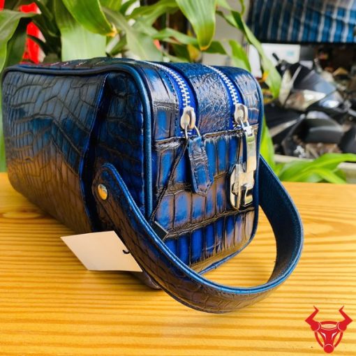 Clutch hộp nam da bụng cá sấu xanh patina CGA8 cho doanh nhân.