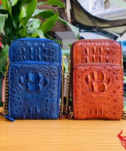 Hình ảnh túi điện thoại da gù cá sấu xanh navy cao cấp, bền bỉ, năng động, tiện dụng.