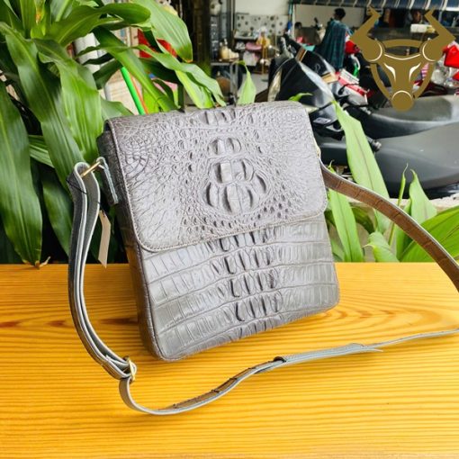 Túi đeo iPad da cá sấu TIBA4 màu xám – thời trang & tiện dụng