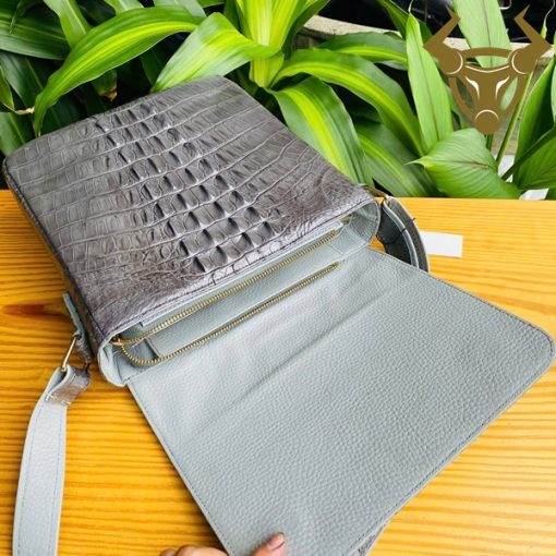 Túi da cá sấu đựng iPad màu xám – thời trang nam cao cấp