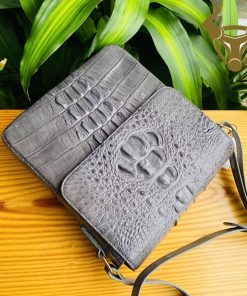 Túi đeo vai nam da cá sấu gù màu xám TIBA4 mạnh mẽ