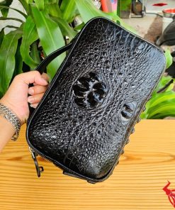 Clutch xách tay da cá sấu CJA4 đen – thời trang cho nam giới.