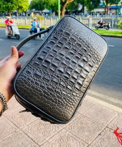 Túi xách tay nam da gù cá sấu CJA4 cao cấp xám