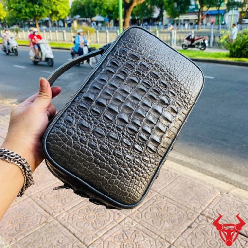 Túi xách tay nam da gù cá sấu CJA4 cao cấp xám