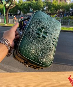 Túi xách golf nam bằng da cá sấu thật màu xanh CJA4.