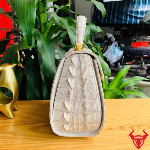 Hình ảnh túi xách da cá sấu bạch tạng cao cấp HM-1A4, thiết kế thời trang sang trọng với khóa vàng và chất liệu da tự nhiên.