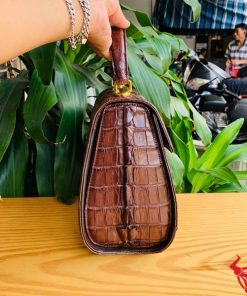 Hình ảnh túi HM-1A4, da cá sấu nâu đất đẳng cấp, khóa vàng nổi bật.