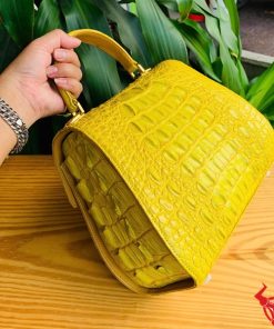 Hình ảnh túi HM-1A4, da cá sấu vàng sang trọng, khóa vàng nổi bật.