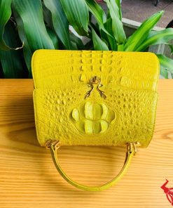 Hình ảnh túi HM-1A4, da cá sấu vàng cao cấp, khóa vàng tinh xảo.