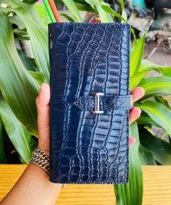 Ví nữ da cá sấu xanh navy hai gấp cao cấp Thái Lan BYA8