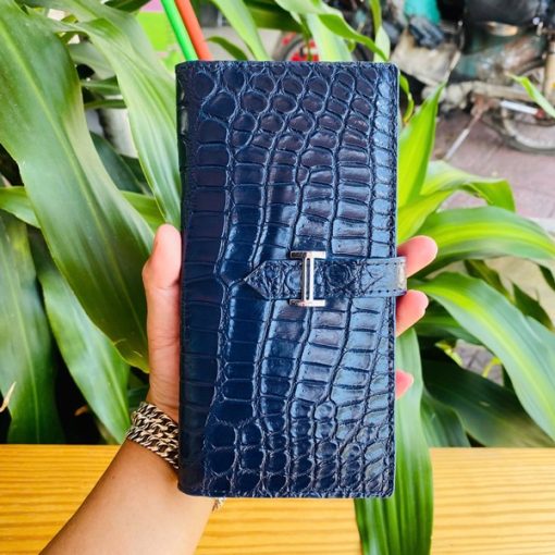 Ví nữ da cá sấu xanh navy hai gấp cao cấp Thái Lan BYA8