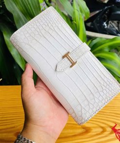 Ví nữ cao cấp da cá sấu bạch tạng thời thượng hai gấp