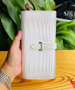 Ví cầm tay nữ da cá sấu bạch tạng sang trọng hai gấp BYA8