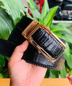 Thắt lưng bản to da cá sấu đen cá tính mạnh mẽ