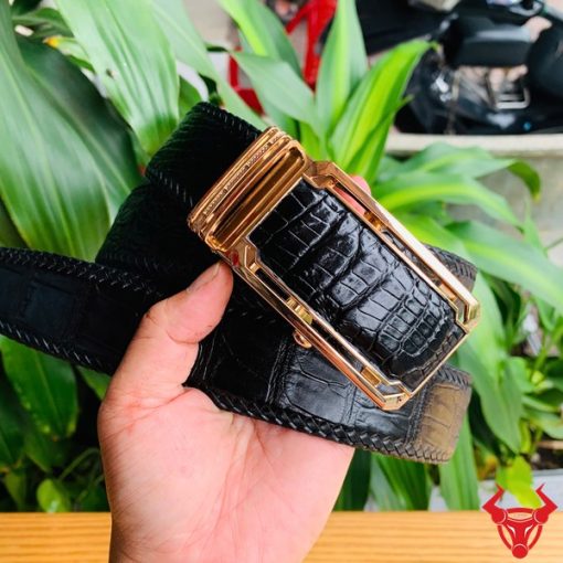 Thắt lưng bản to da cá sấu đen cá tính mạnh mẽ