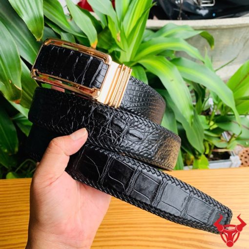 Thắt lưng da cá sấu nguyên bản màu đen TMA9B4