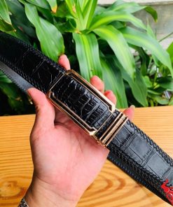 Thắt lưng da cá sấu đen TMA9B4 khóa hợp kim vàng